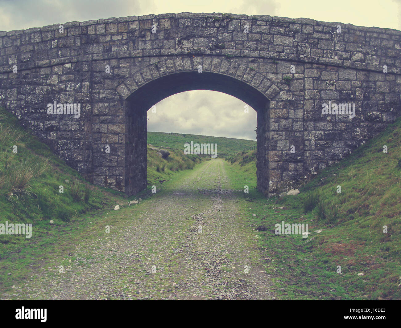 A granite bridge in Dartmoor National Park in Devon Stock Photo