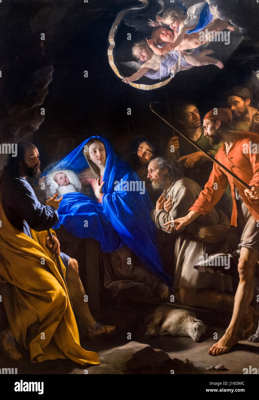 Nativity Scene. 'The Adoration of the Shepherds' by Philippe de Champaigne (1602 - 1674), oil on canvas, c.1645 Stock Photo