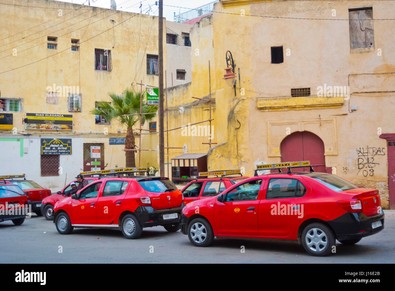 Petit taxis, Place Batha, Batha, Medina, Fez, Morocco, Africa Stock Photo