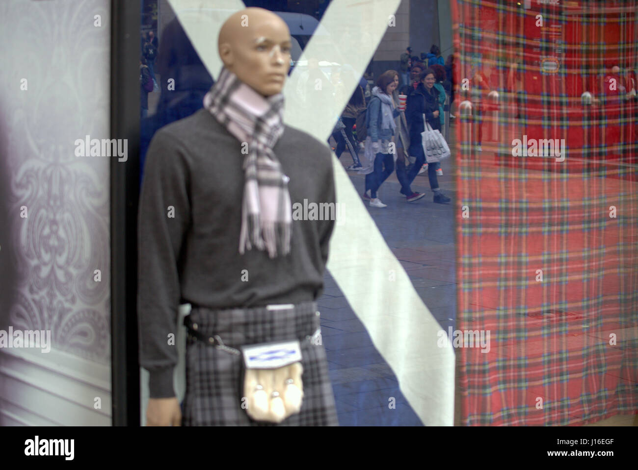 Scotland flag  shirt kilt sporran kitsch tartan scarf hat stewart Stock Photo
