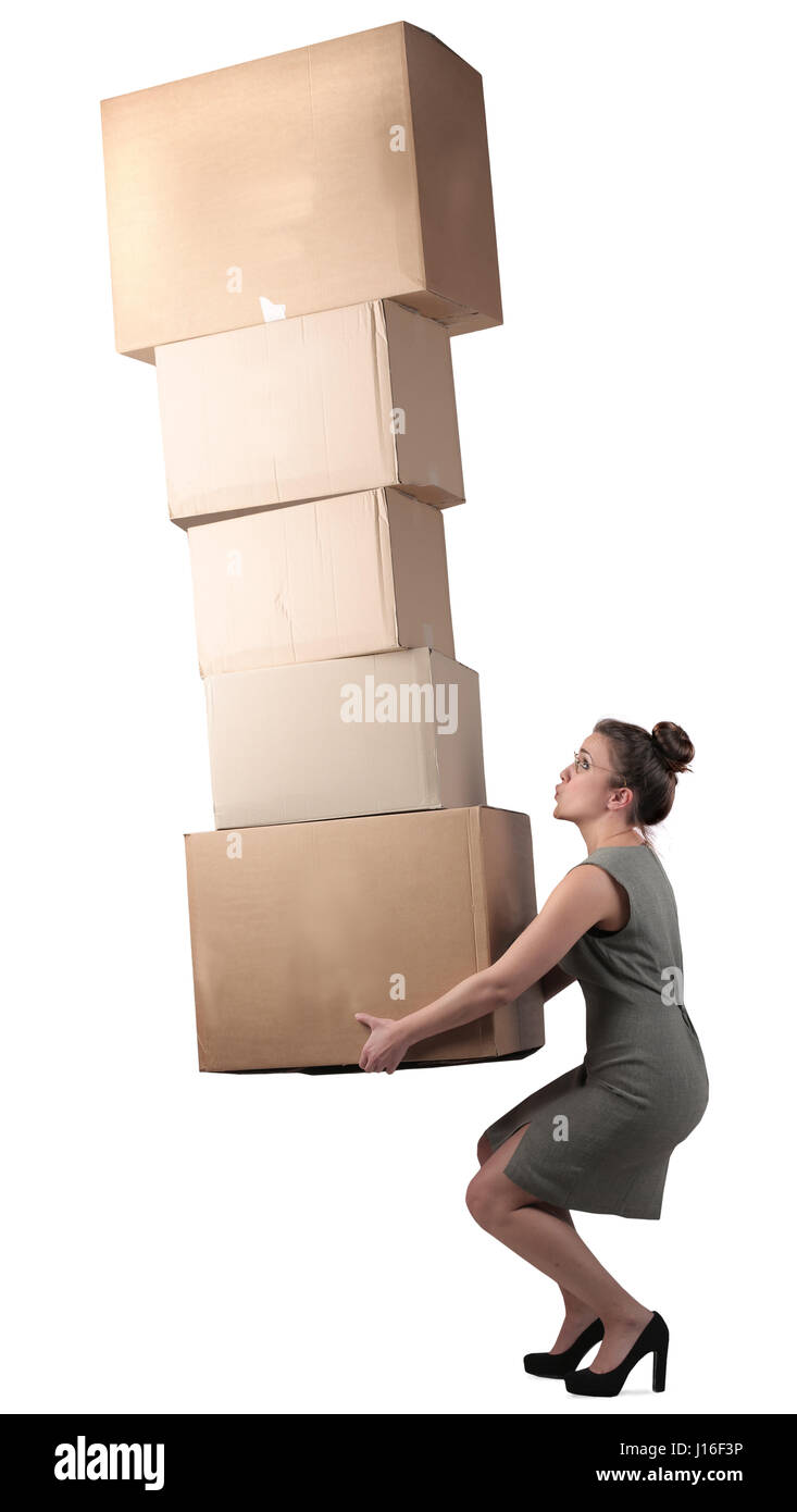 Woman carrying heavy boxes Stock Photo Alamy