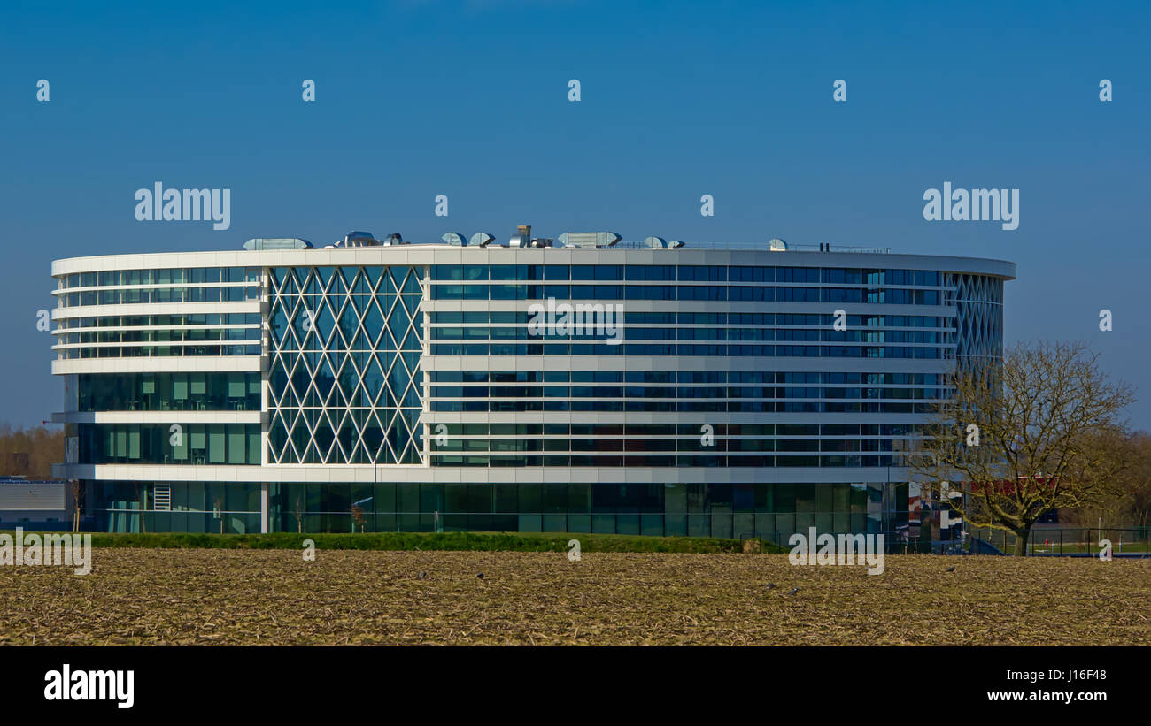 Modern architecture in a rural environment, the Barco building in Courtrai, Flanders, Belgium Stock Photo
