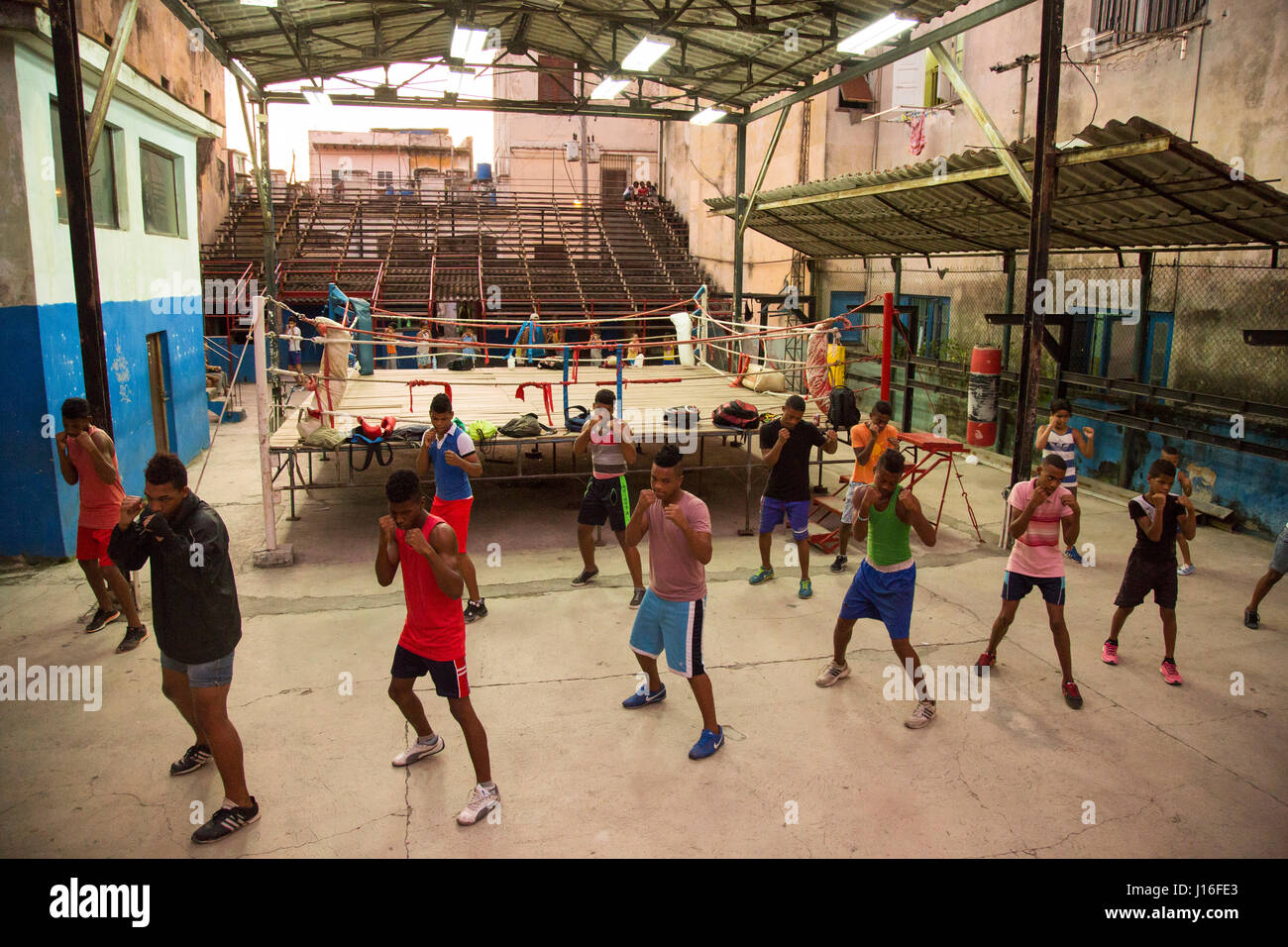 Cuban Boys Training In Very Basic Facilities At The Famous Rafael Trejo Boxing Gym In Havana, Cuba Stock Photo