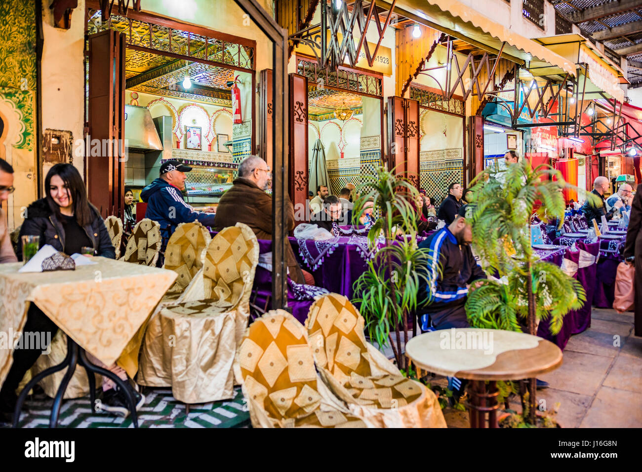 Lively coffee terrace. Fes, Morocco, North Africa Stock Photo Alamy
