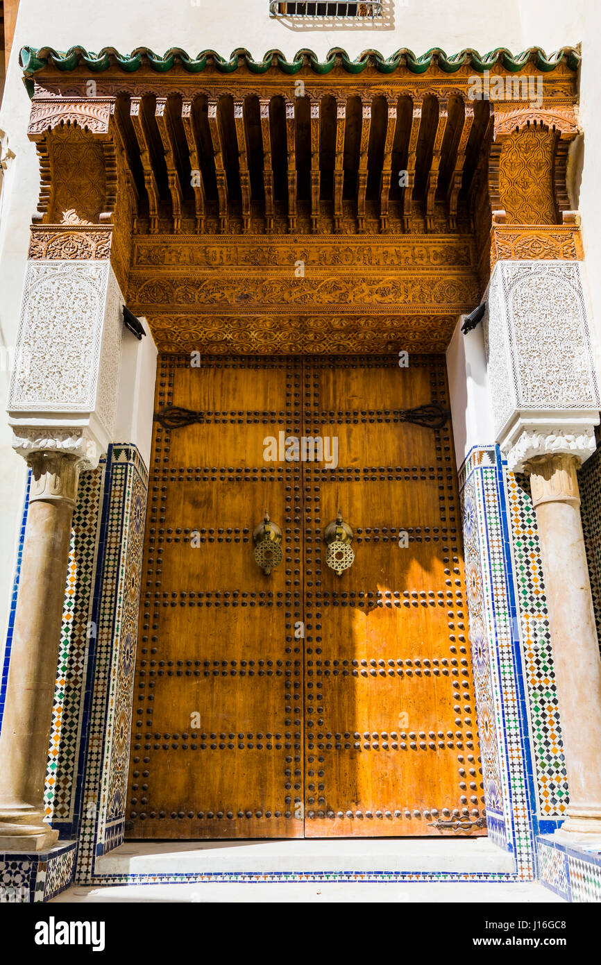 Monumental and highly decorated door. Fes, Morocco, North Africa Stock Photo