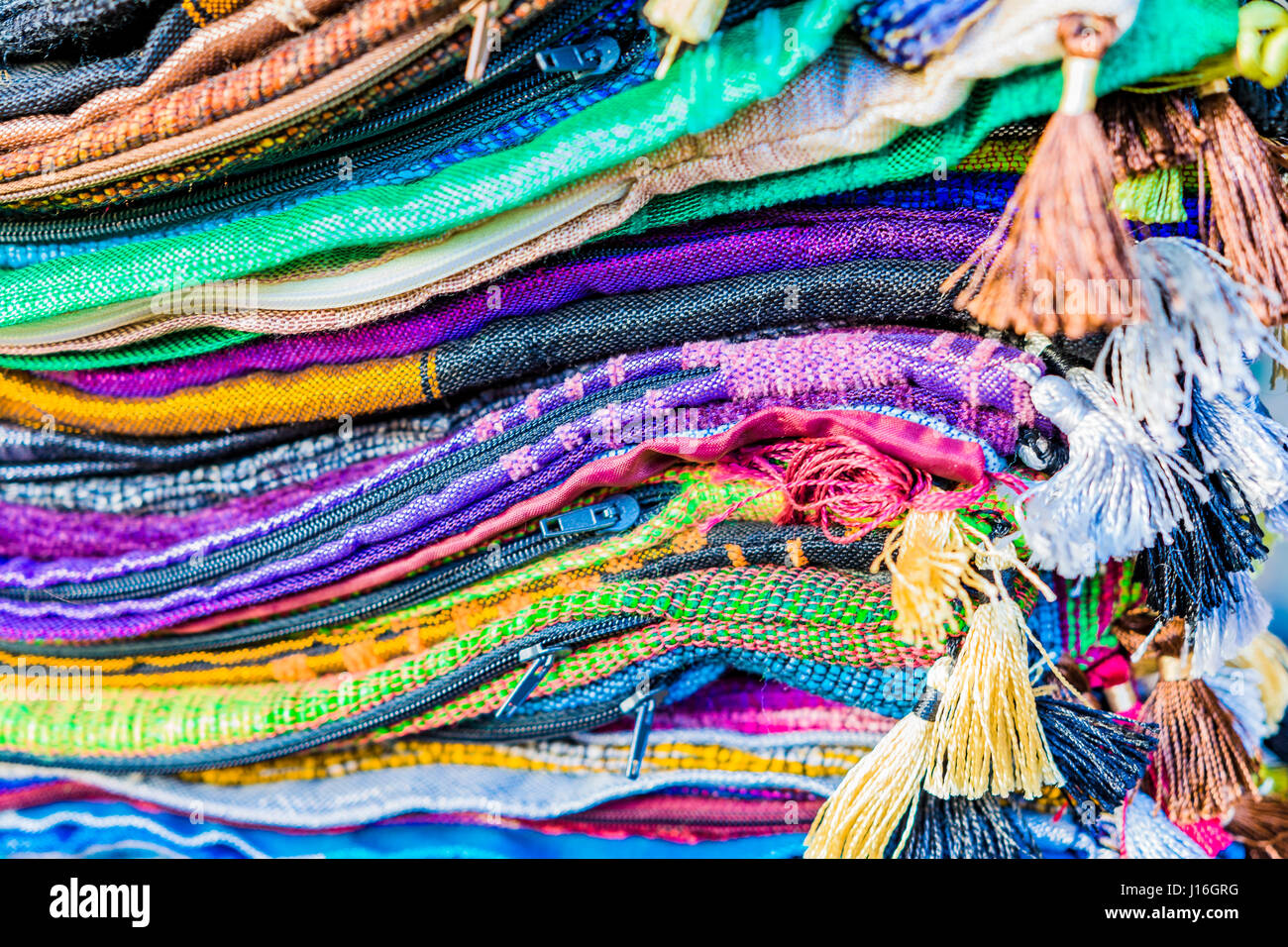 Colored Fabrics. Fes, Morocco, North Africa Stock Photo