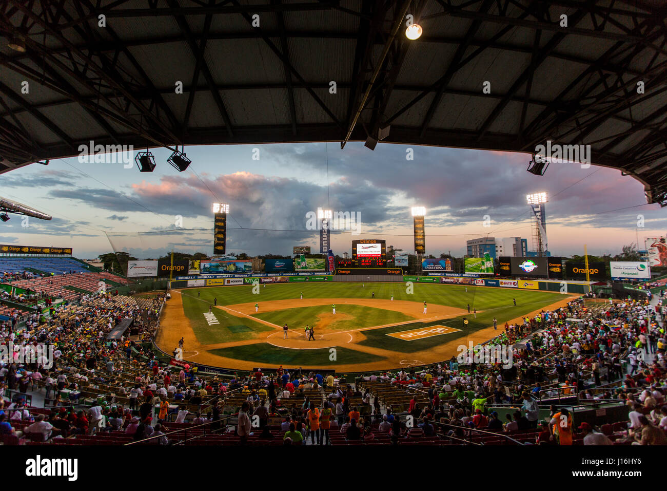 A Baseball Stadium In The Dominican Republic At Sunset Stock Photo