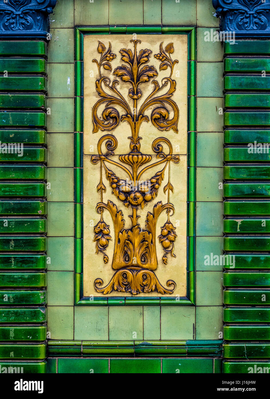 Green tiles on exterior of Humber Dock Bar and Grill, formerly the Green Bricks Pub, Humber Dock street, Hull, UK. Stock Photo