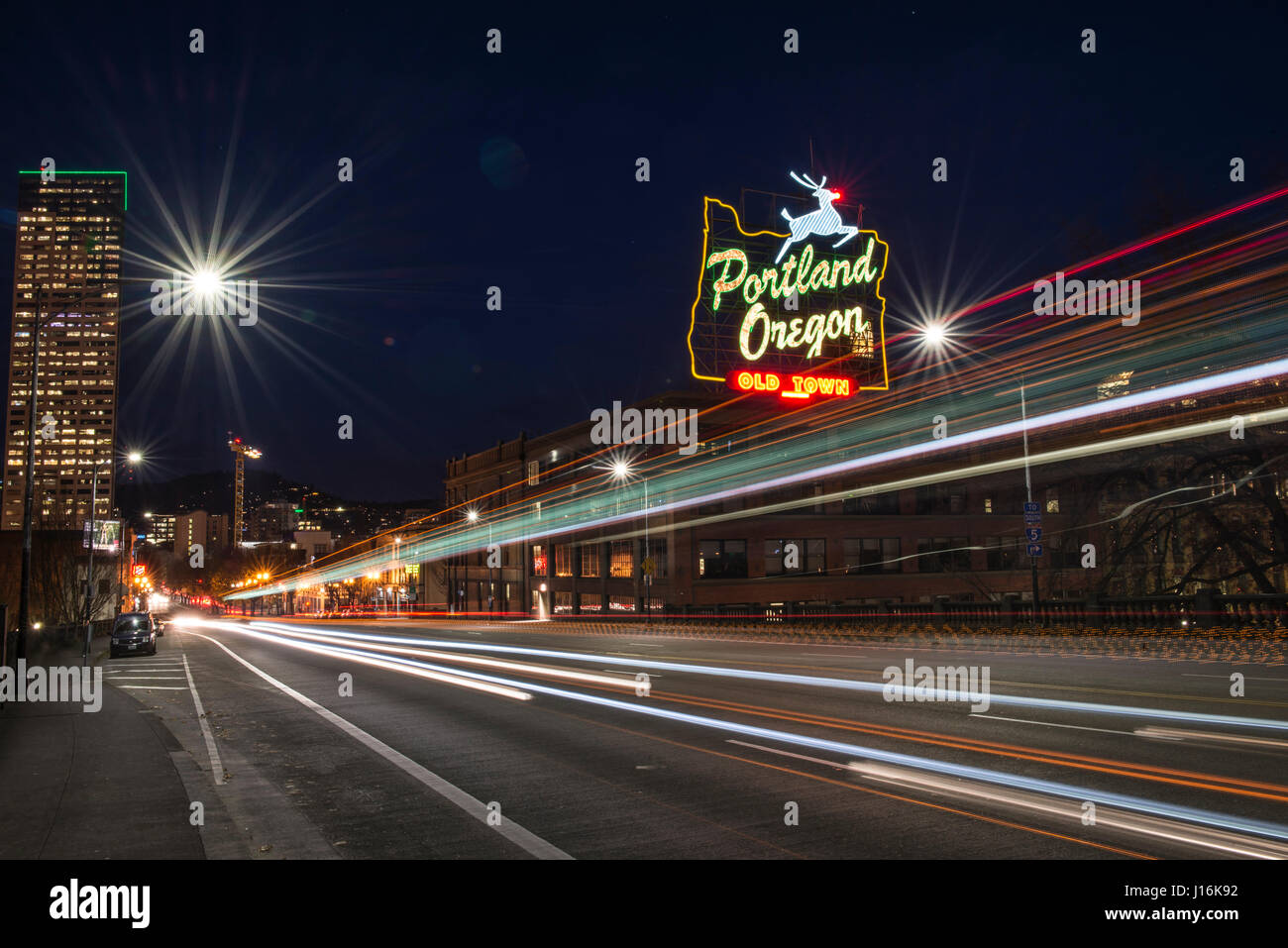 Cars On A Busy Street In Downtown Portland, Oregon, Usa Stock Photo Alamy