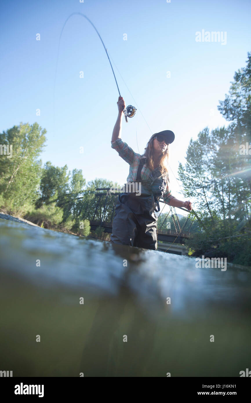 A Woman Fly Fishing In Big Wood River, Ketchum Idaho Stock Photo Alamy