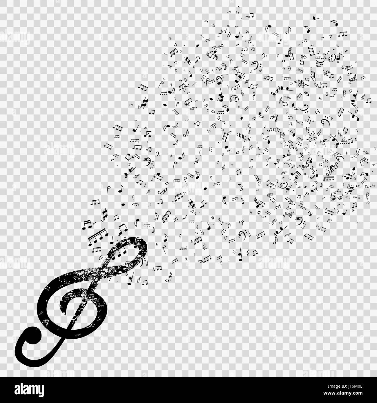 Set Of Musical Notes With Treble Clef On Transparent Background