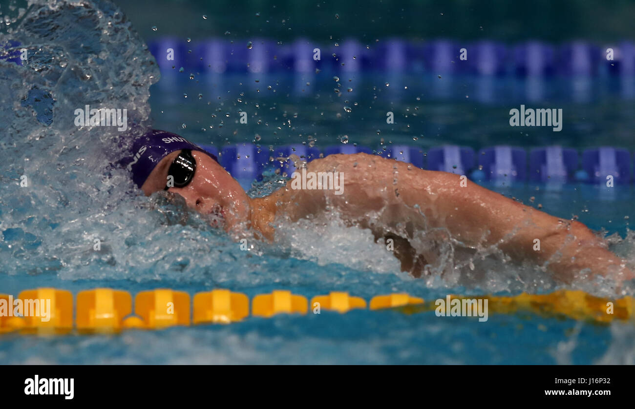 Loughborough University's Timothy Shuttleworth in action during the Men's Open 400m Freestyle heats during day one of the 2017 British Swimming Championships at Ponds Forge, Sheffield. Stock Photo