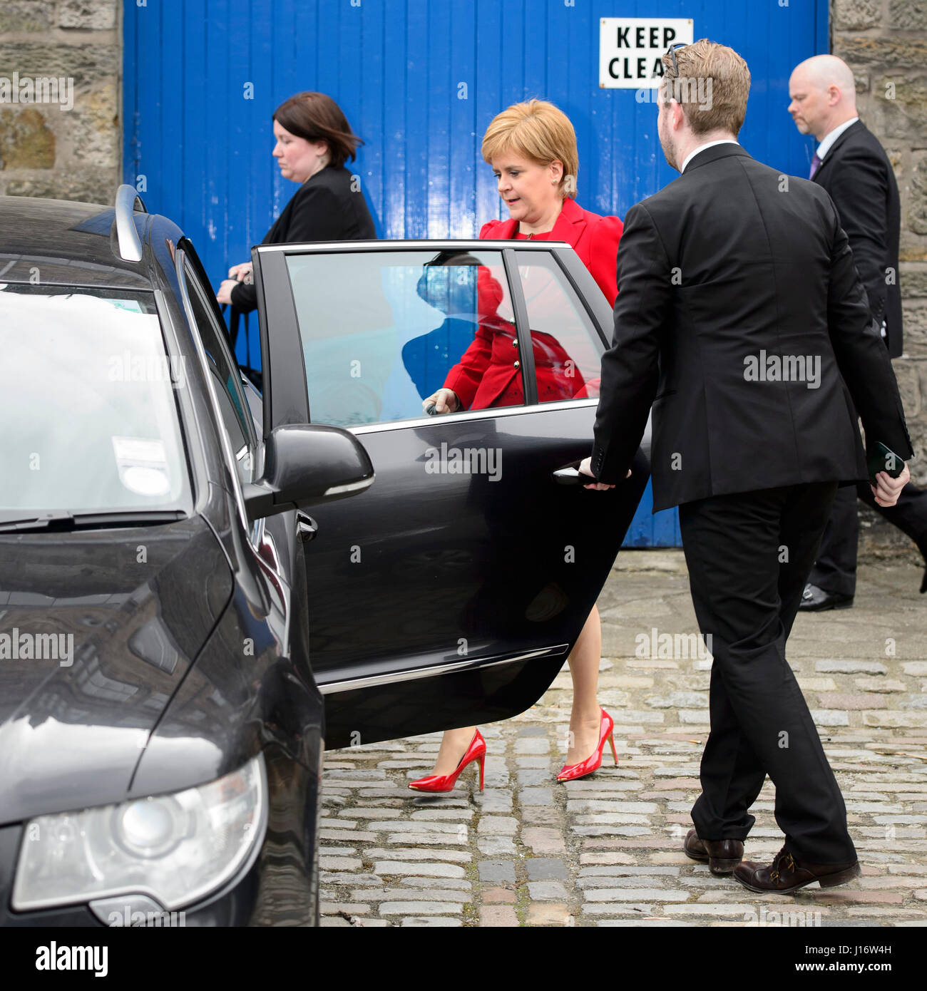 First Minister Nicola Sturgeon leaves Bute House in Edinburgh, as she has warned that the Prime Minister's plans for a shock general election could be a huge political miscalculation. Stock Photo