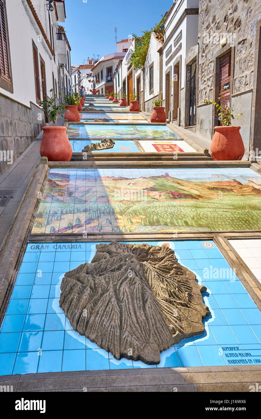 Ceramic tiles showing parts of the Canary Islands, Firgas, Gran Canaria, Spain Stock Photo