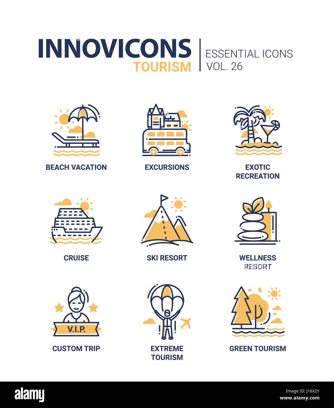 Tourism- modern color vector single line icon set Stock Vector Image ...
