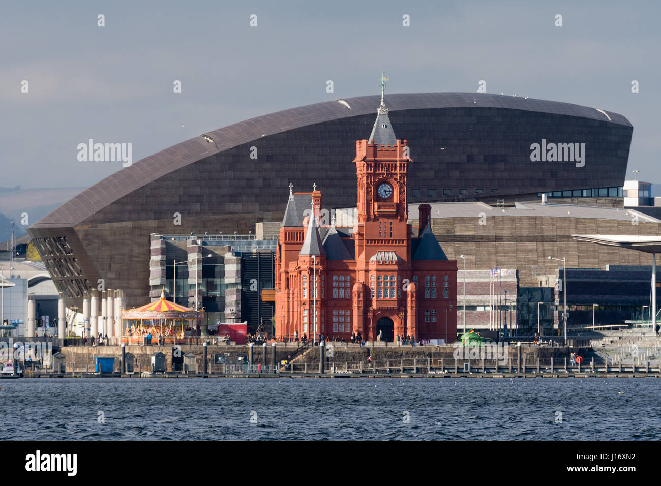 Pierhead Building and Wales Millenium Centre in Cardiff. Grade I listed building of the National Assembly for Wales in Cardiff Bay, Wales, UK Stock Photo