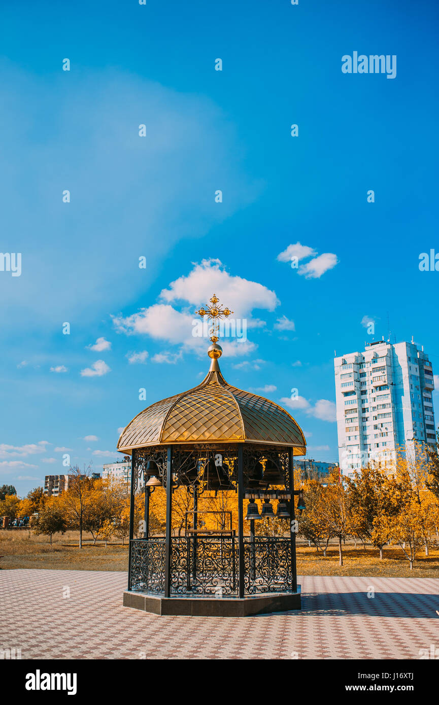 Church with golden domes against a blue sky with clouds Stock Photo - Alamy