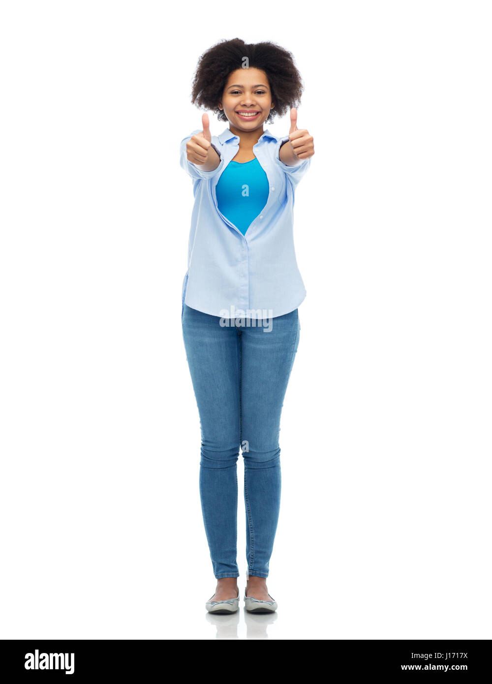 happy african american woman showing thumbs up Stock Photo - Alamy