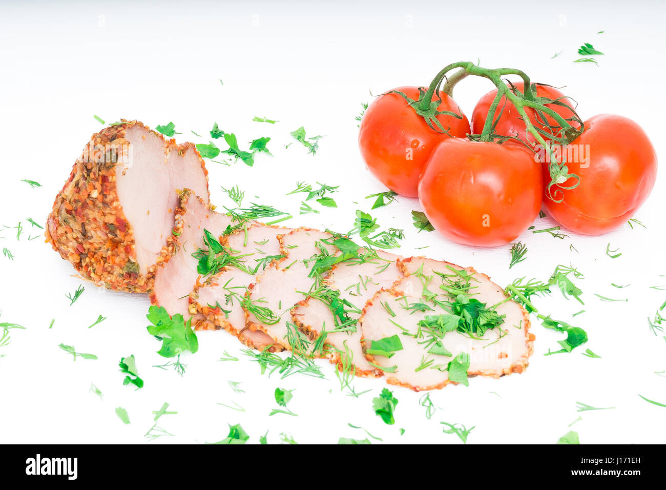 Sliced ham isolated on white Stock Photo
