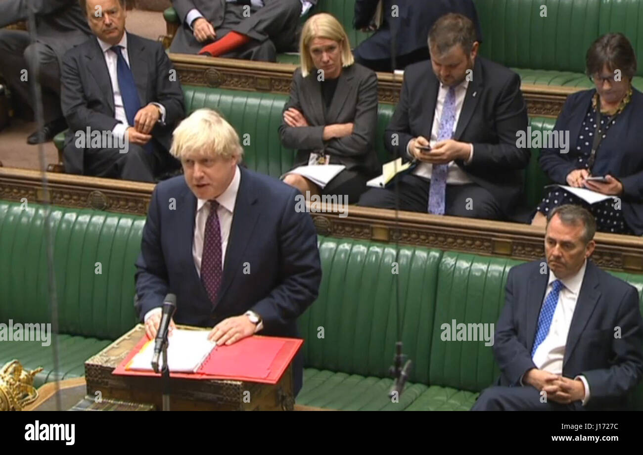 Foreign Secretary Boris Johnson makes a statement in the House of Commons, London, to update MPs on the rising tensions in the Korean peninsula amid warnings from Pyongyang about the risk of nuclear war. Stock Photo