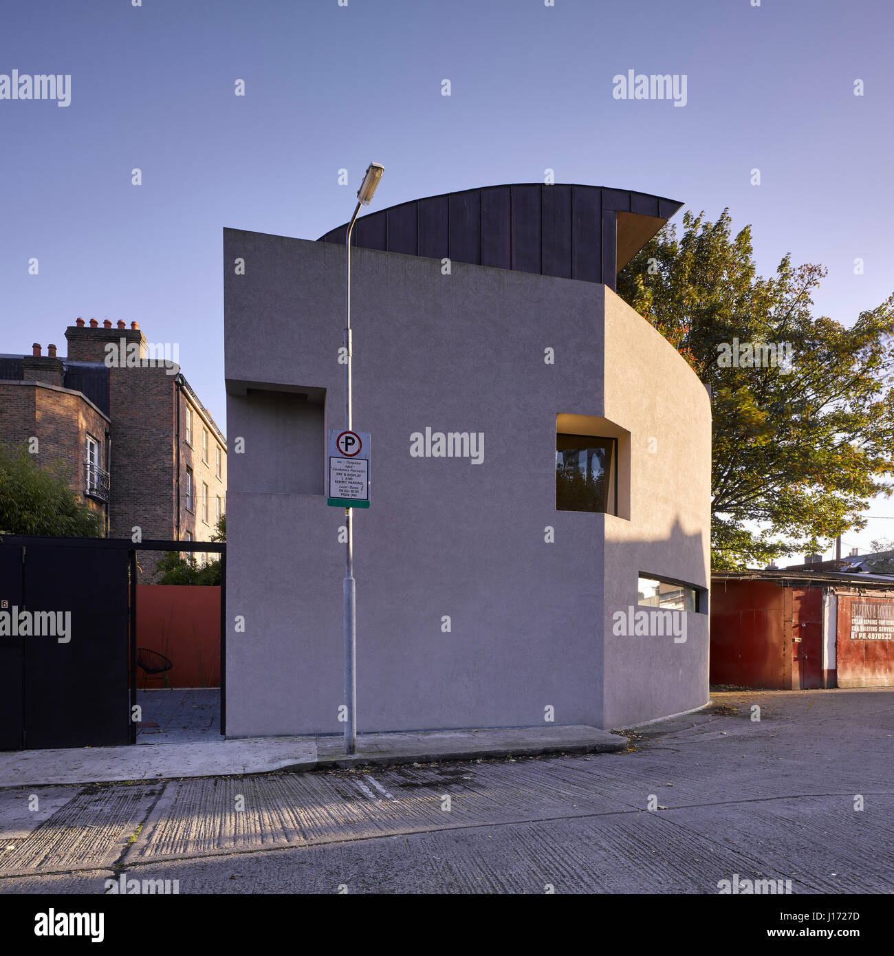 Exterior facade shown from street. K House, Ranelagh, Ireland. Architect: Architects Tom Maher, 2016. Stock Photo