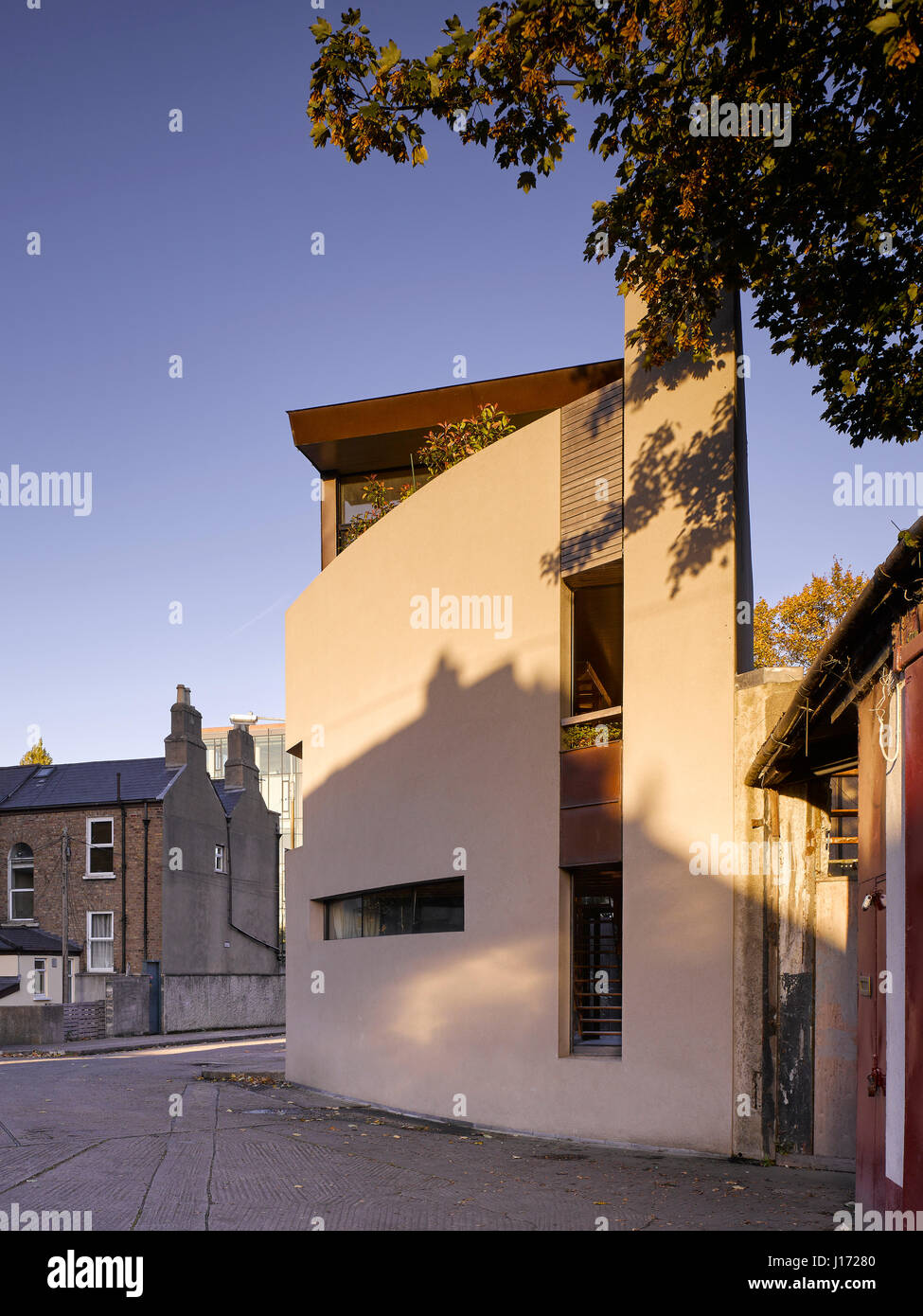 Exterior facade shown from street. K House, Ranelagh, Ireland. Architect: Architects Tom Maher, 2016. Stock Photo