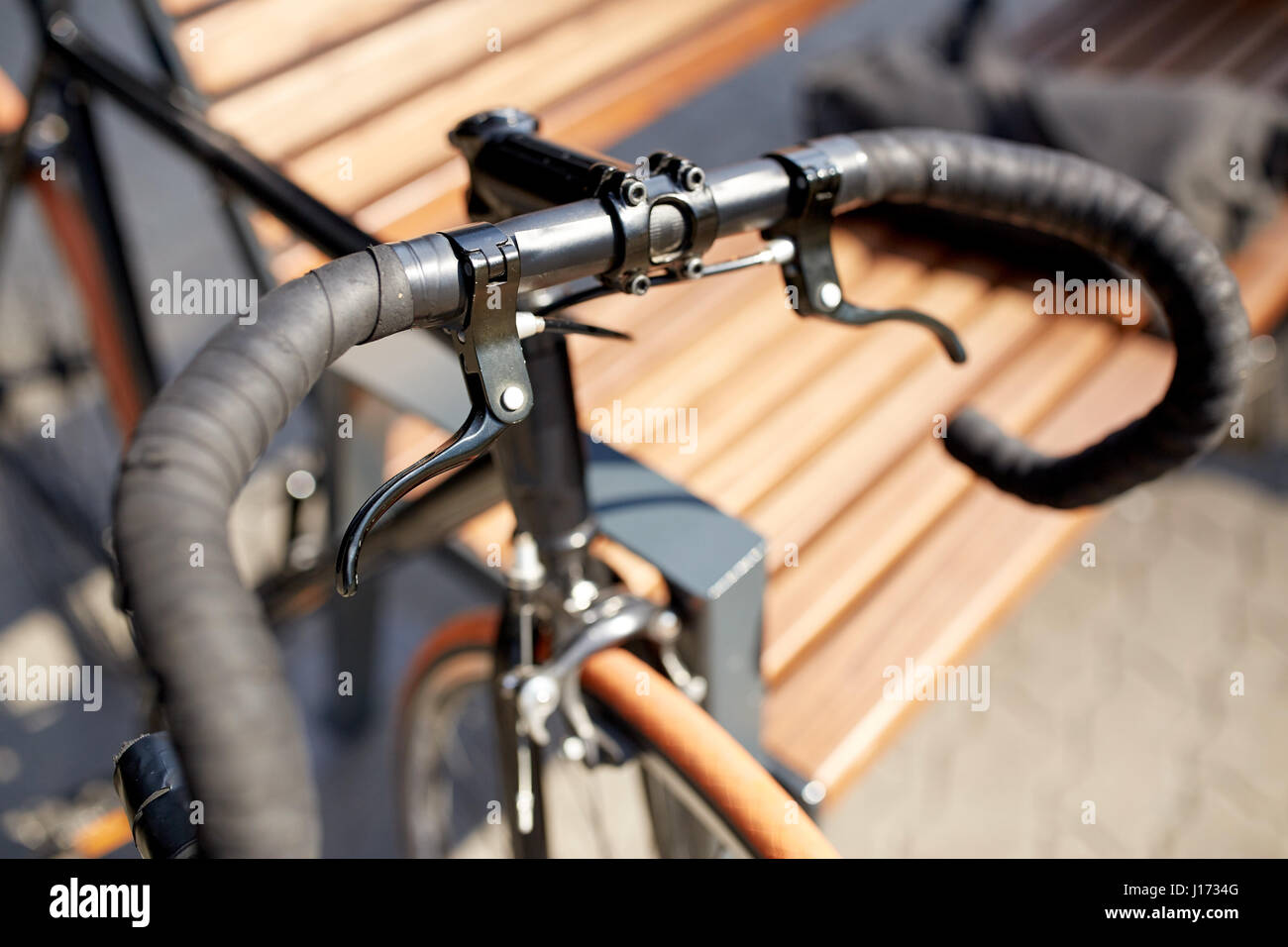 close up of fixed gear bicycle on street Stock Photo