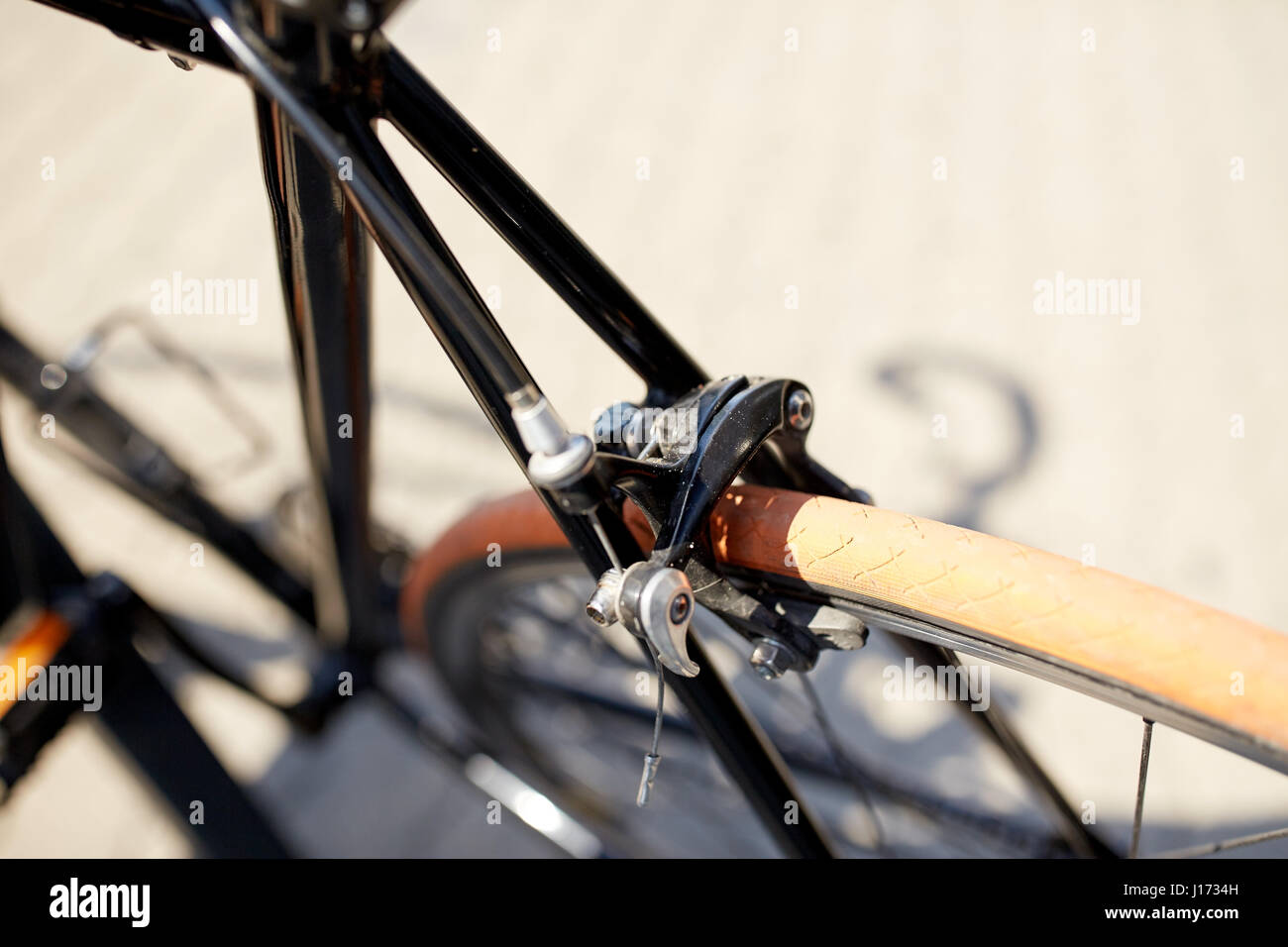 close up of fixed gear bicycle on street Stock Photo