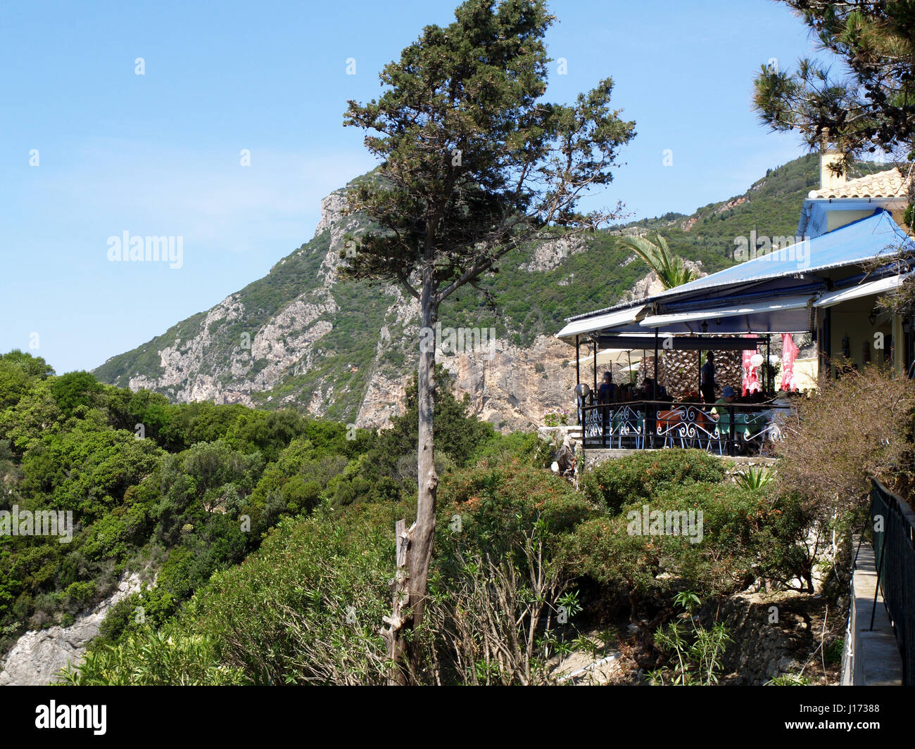 Cliff top restaurant at Palaiokastritsa, Corfu, Greece Stock Photo Alamy