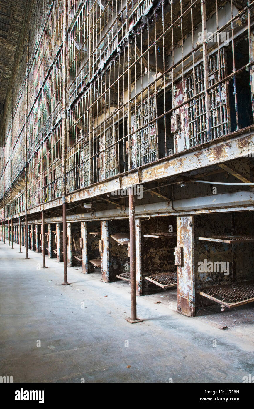 Cell block of the inside of an old prison no longer in use Stock Photo