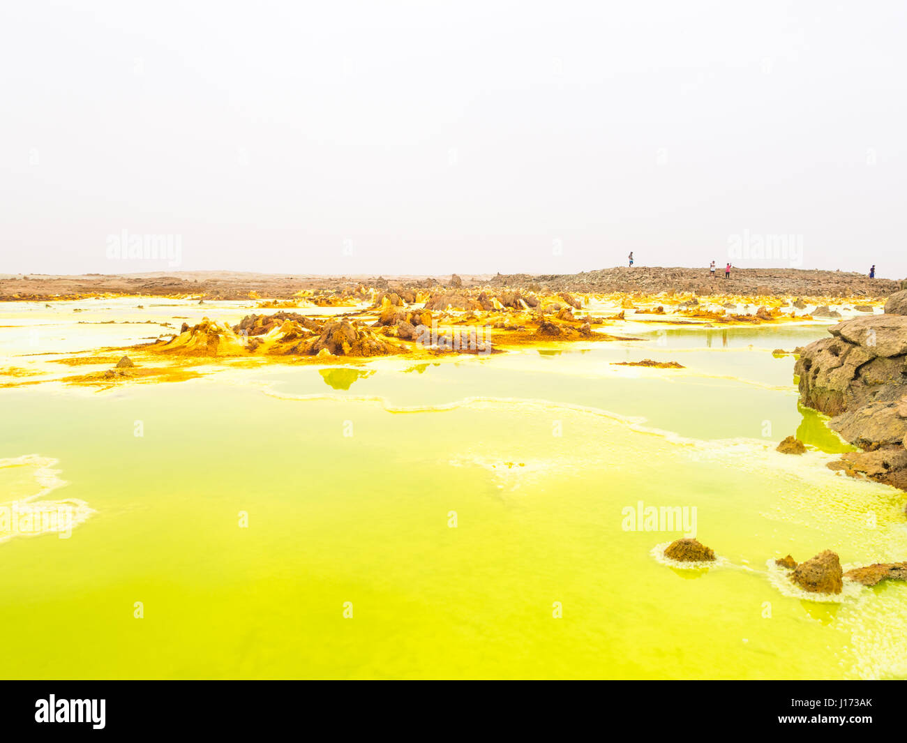 Sulphur lake Dallol in a volcanic explosion crater in the Danakil