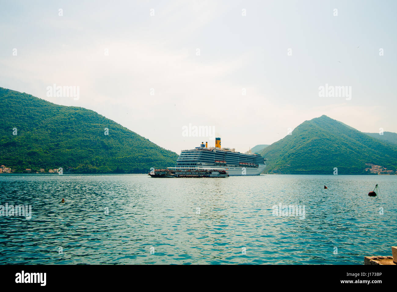 Cruise liner in the Boka Bay of Kotor Stock Photo