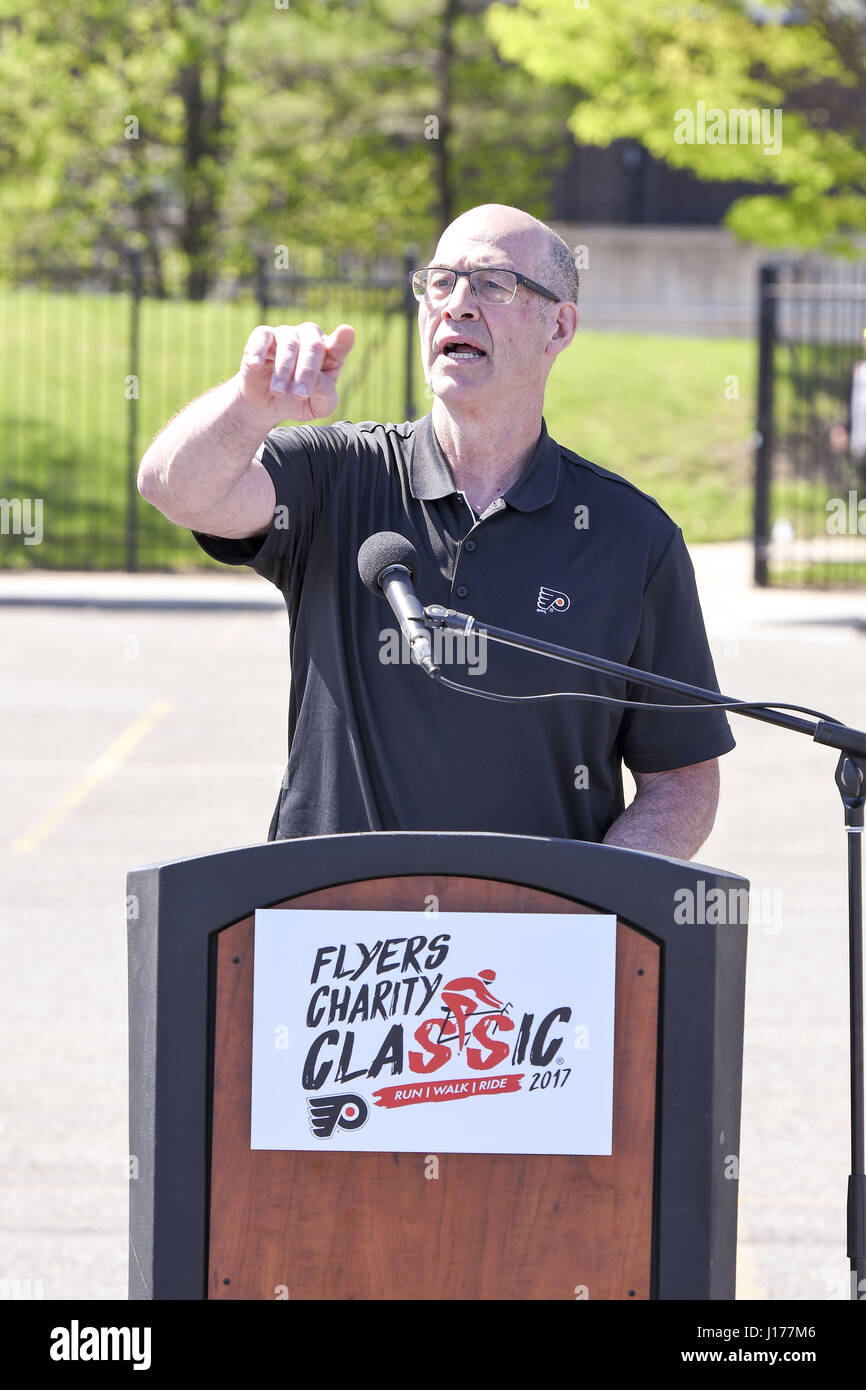 Philadelphia, Pennsylvania, USA. 18th Apr, 2017. Flyers Director of Community Development and Alumni Association President BRAD MARSH, announces the First Annual Flyers Charity Classic at a presser held at the Wells Fargo Center, home of the Philadelphia Flyers Credit: Ricky Fitchett/ZUMA Wire/Alamy Live News Stock Photo