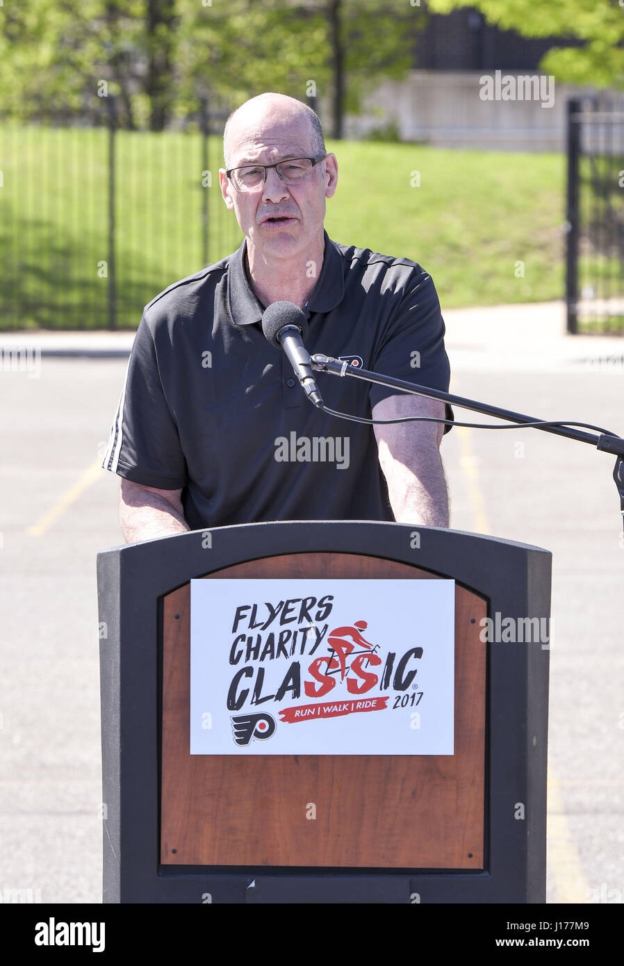 Philadelphia, Pennsylvania, USA. 18th Apr, 2017. Flyers Director of Community Development and Alumni Association President BRAD MARSH, announces the First Annual Flyers Charity Classic at a presser held at the Wells Fargo Center, home of the Philadelphia Flyers Credit: Ricky Fitchett/ZUMA Wire/Alamy Live News Stock Photo