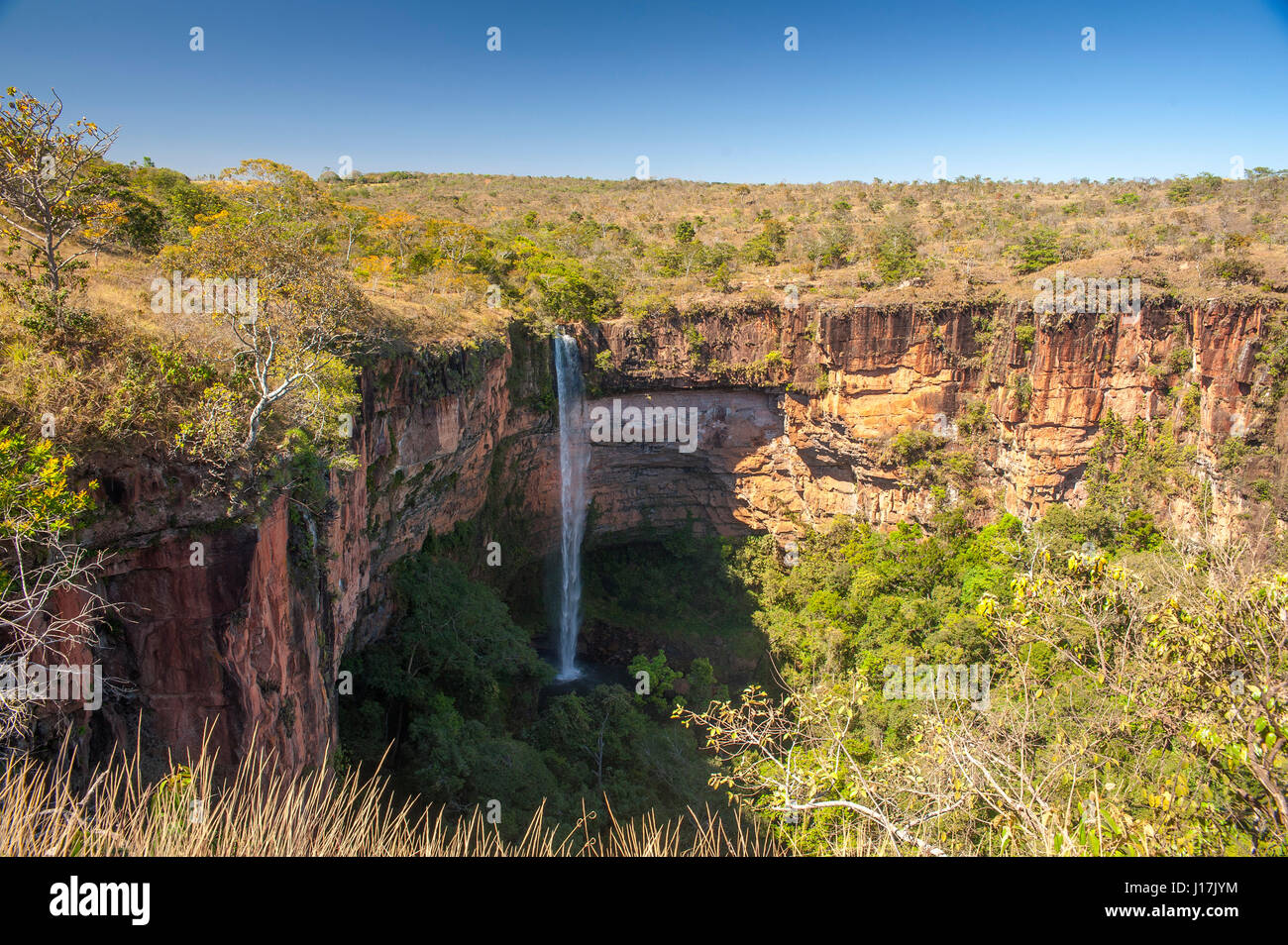Véu de Noiva waterfall at Chapada dos Guimarães, Mato Grosso, Brazil Stock Photo