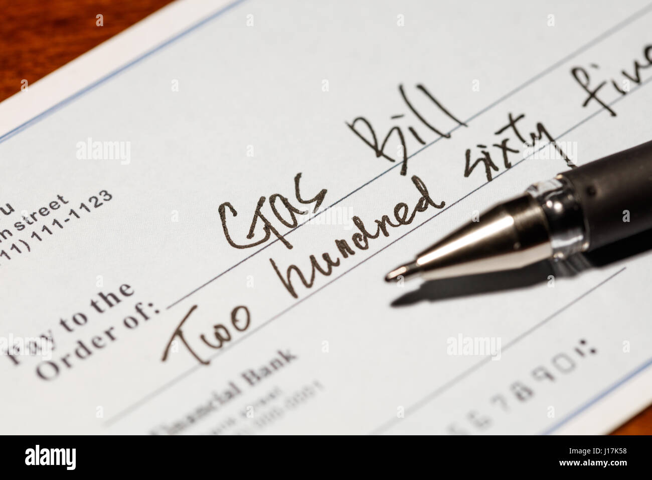 Fictitious Cheque Example Fake cheque, cheque for Natural Gas Bill, financial concept Stock Photo ...