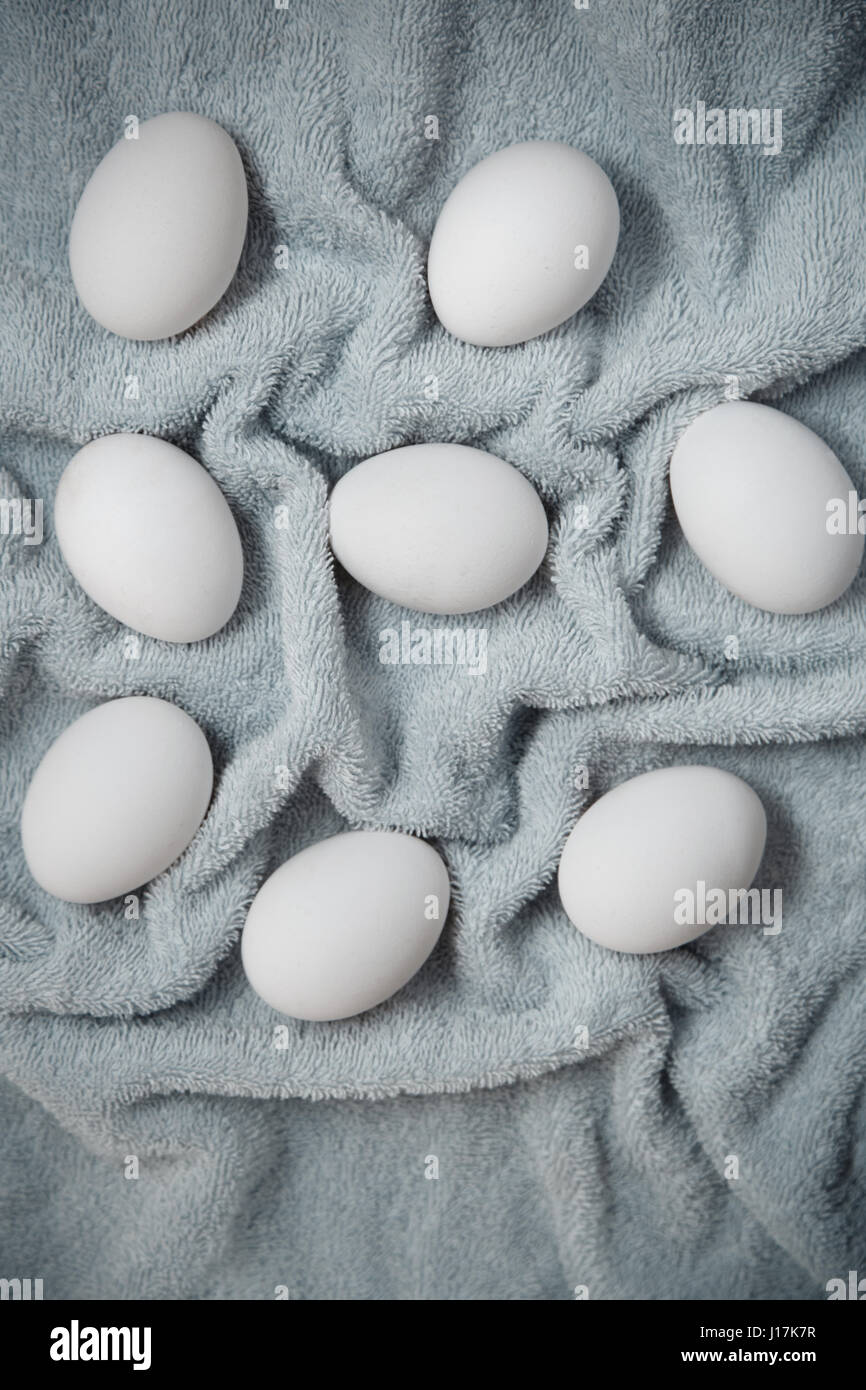 Chicken eggs on a fiber Stock Photo