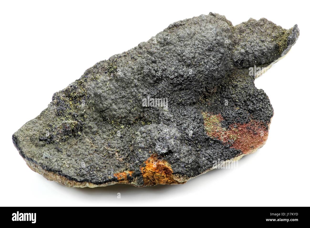 uraninite found in Oberschlema (Ore Mountains)/ Germany isolated on white background Stock Photo