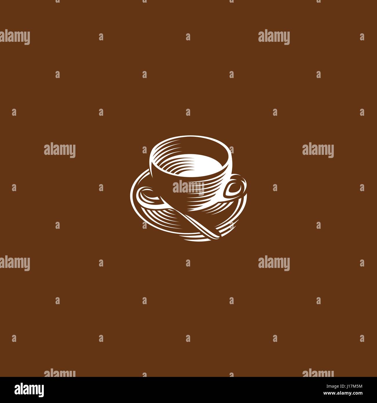 Isolated brown color cup in retro style logo, logotype for coffee shop vector illustration on brown background. Stock Vector