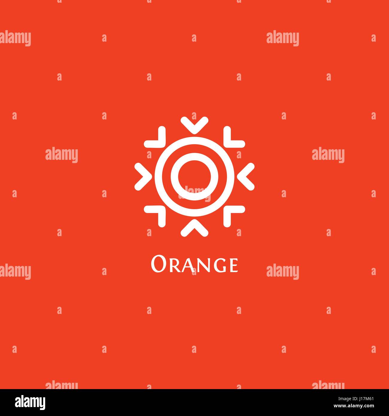 Isolated abstract round shape orange color logo, sun logotype vector illustration on a red background Stock Vector