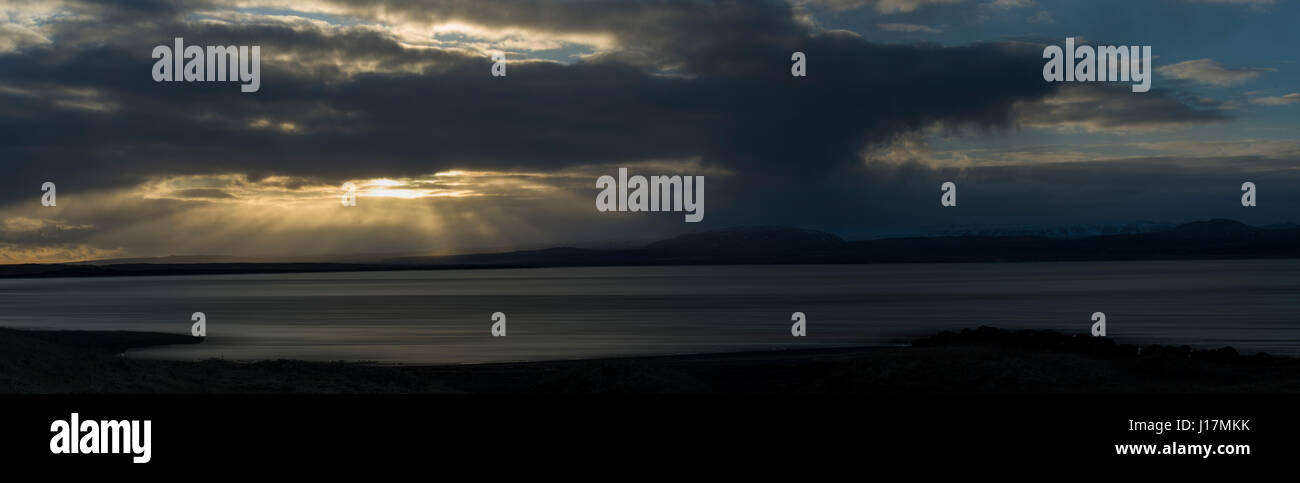 Light rays over the River Varma in Iceland Stock Photo