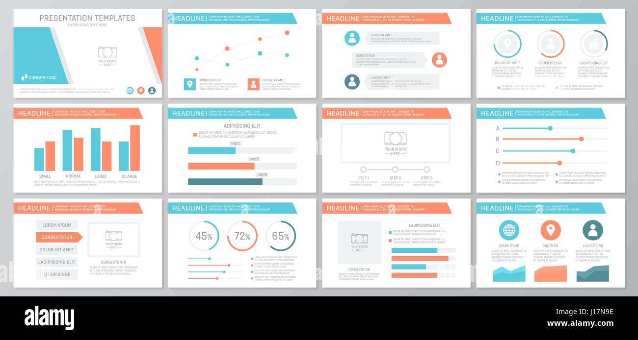 Set of orange and blue elements for multipurpose presentation template ...