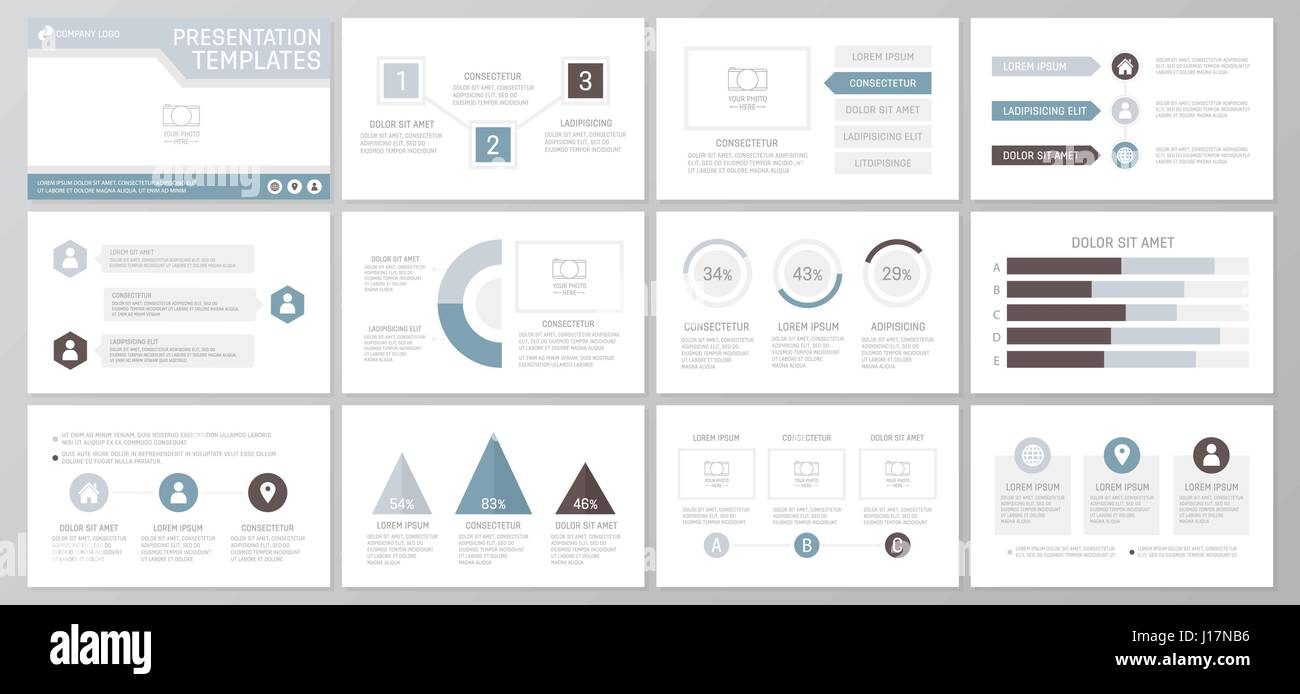 Set of gray and blue elements for multipurpose presentation template ...