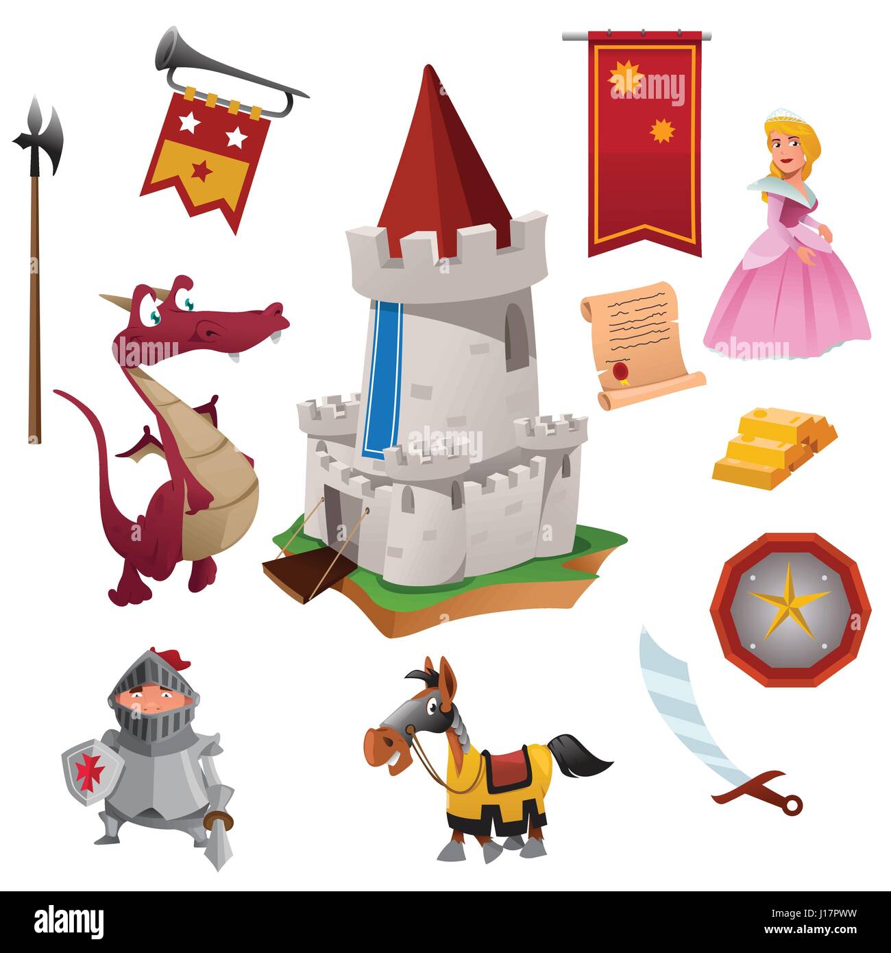 A vector illustration of knight and dragon icon sets Stock Vector Image ...