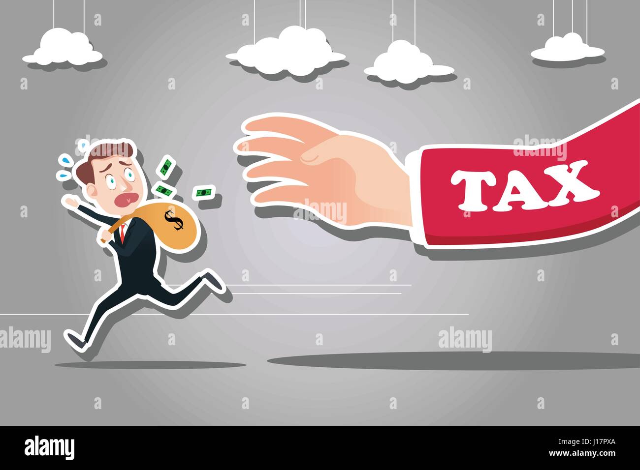 A vector illustration of businessman running away from tax for tax concept Stock Vector