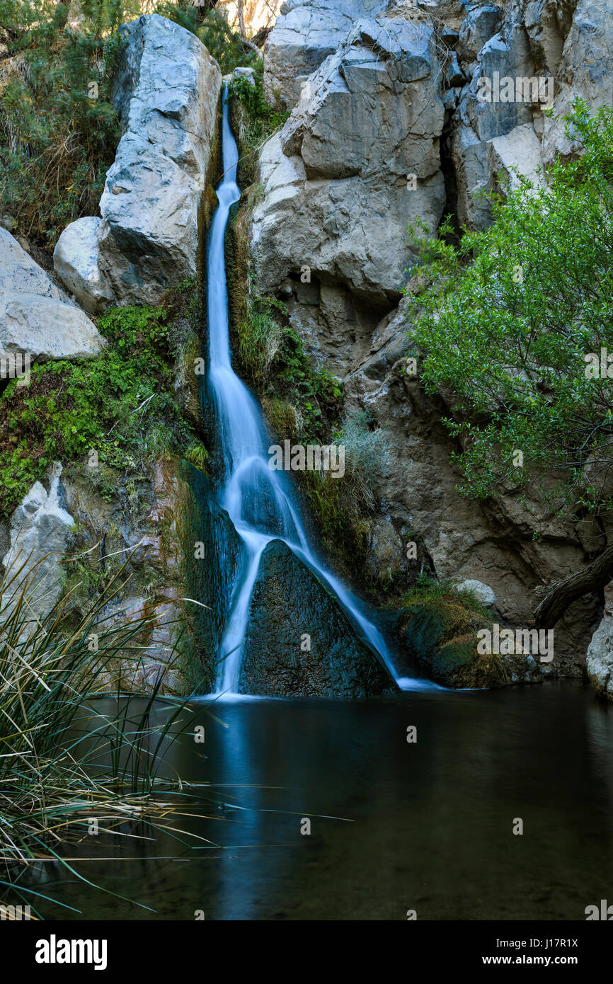 This is a vertical view of Darwin Falls as it cascades down into a pool
