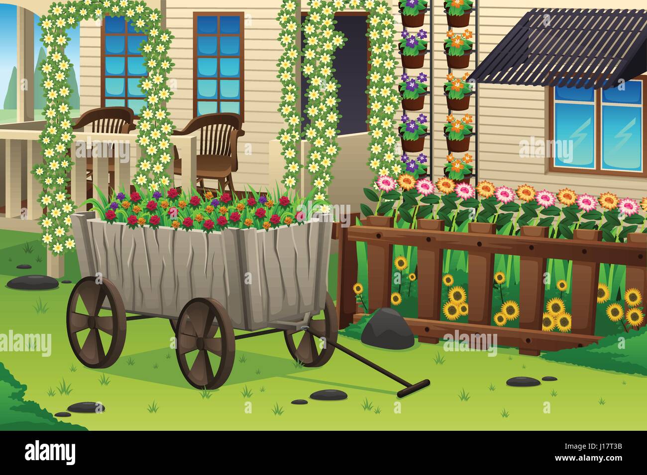 A vector illustration of summer garden scene Stock Vector Image & Art ...