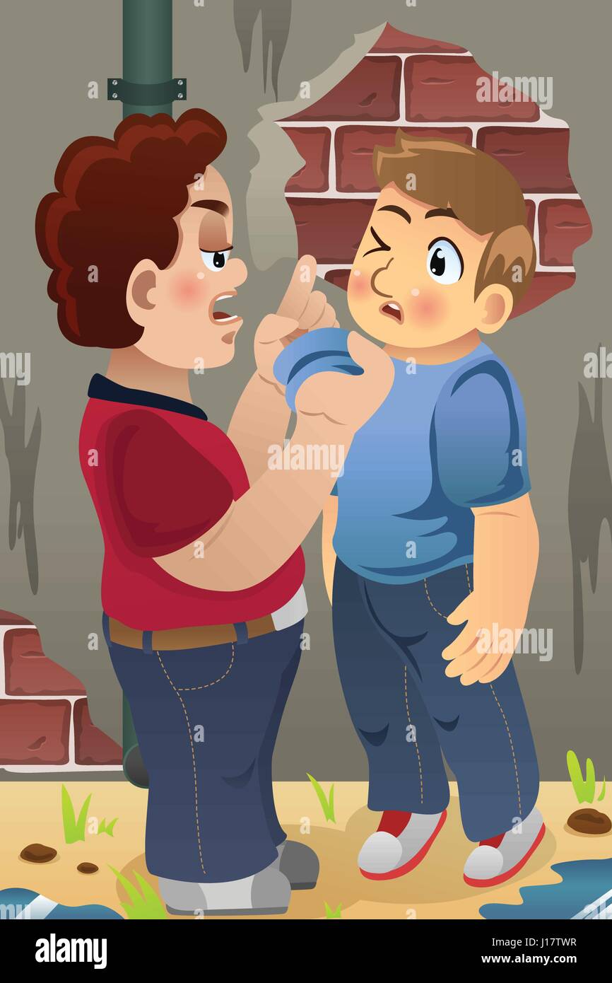 A vector illustration of little boy bullying his friend for bullying concept Stock Vector