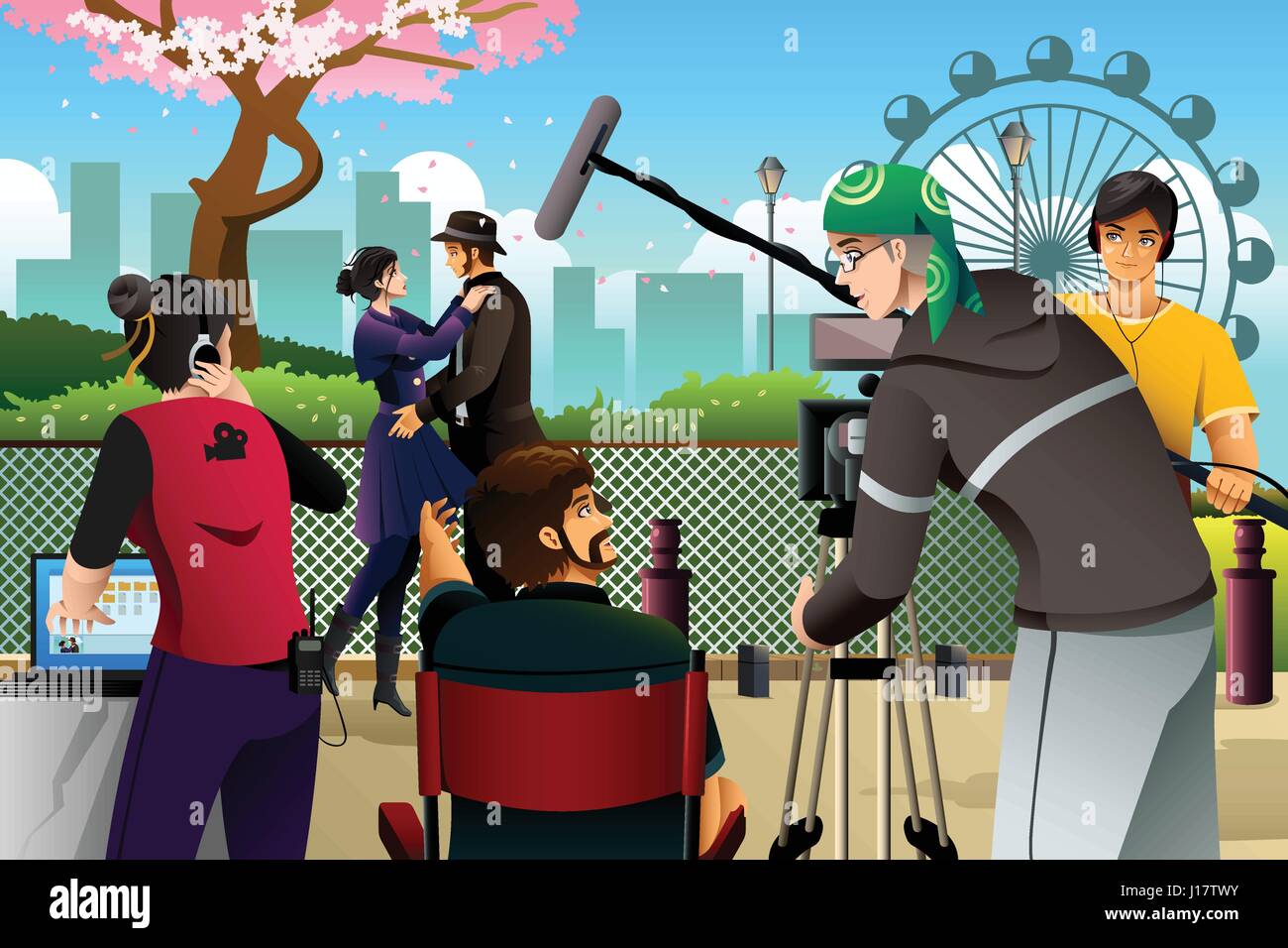 A vector illustration of movie production scene Stock Vector
