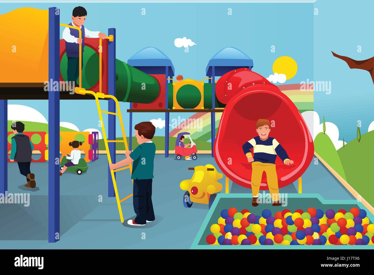 A vector illustration of happy kids playing in the playground Stock ...